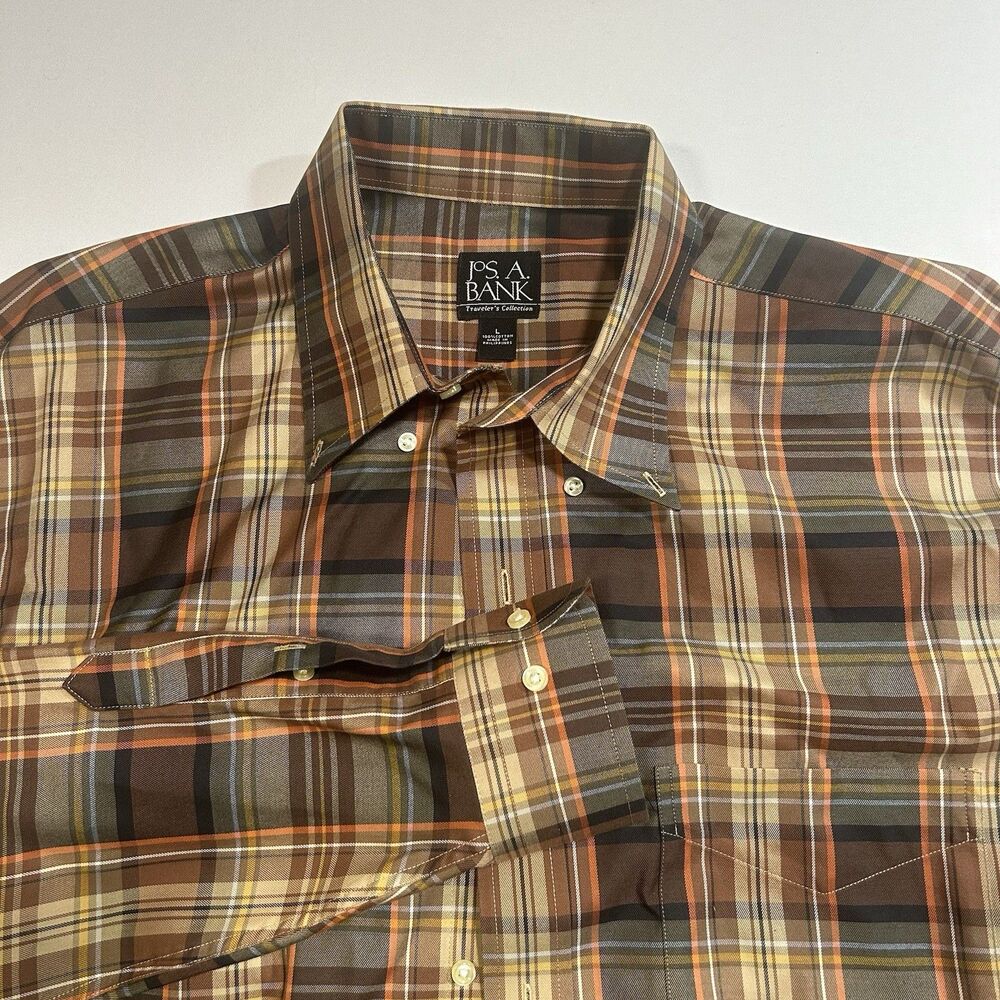 Jos A Bank Travelers Collection Plaid Button Down Shirt Mens Large Cotton